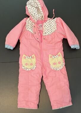 ❄️VTG 90s Playskool Kids 18 Months Snow Suit Pink Kitties Polkadots Snow Bunny